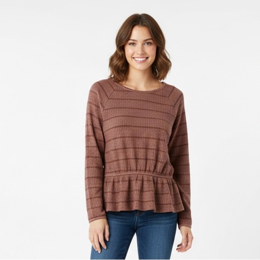 En Creme Textured Mauve Long Sleeve Top